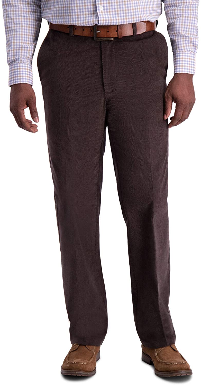 Haggar Stretch Corduroy Classic Fit Flat Front Pant - Espresso